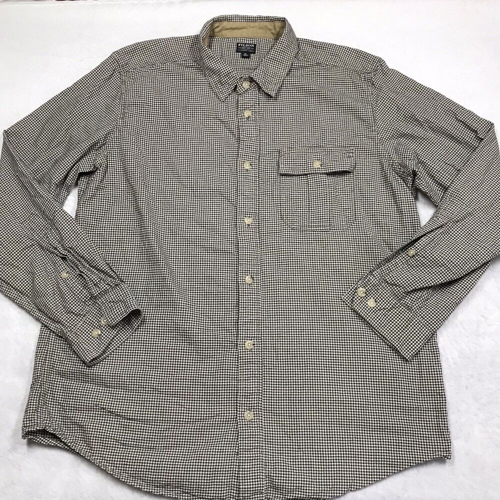 Vintage FILSON Flannel Shirt Men XL Cream Black Gingham Check Plaid GORP Outdoor